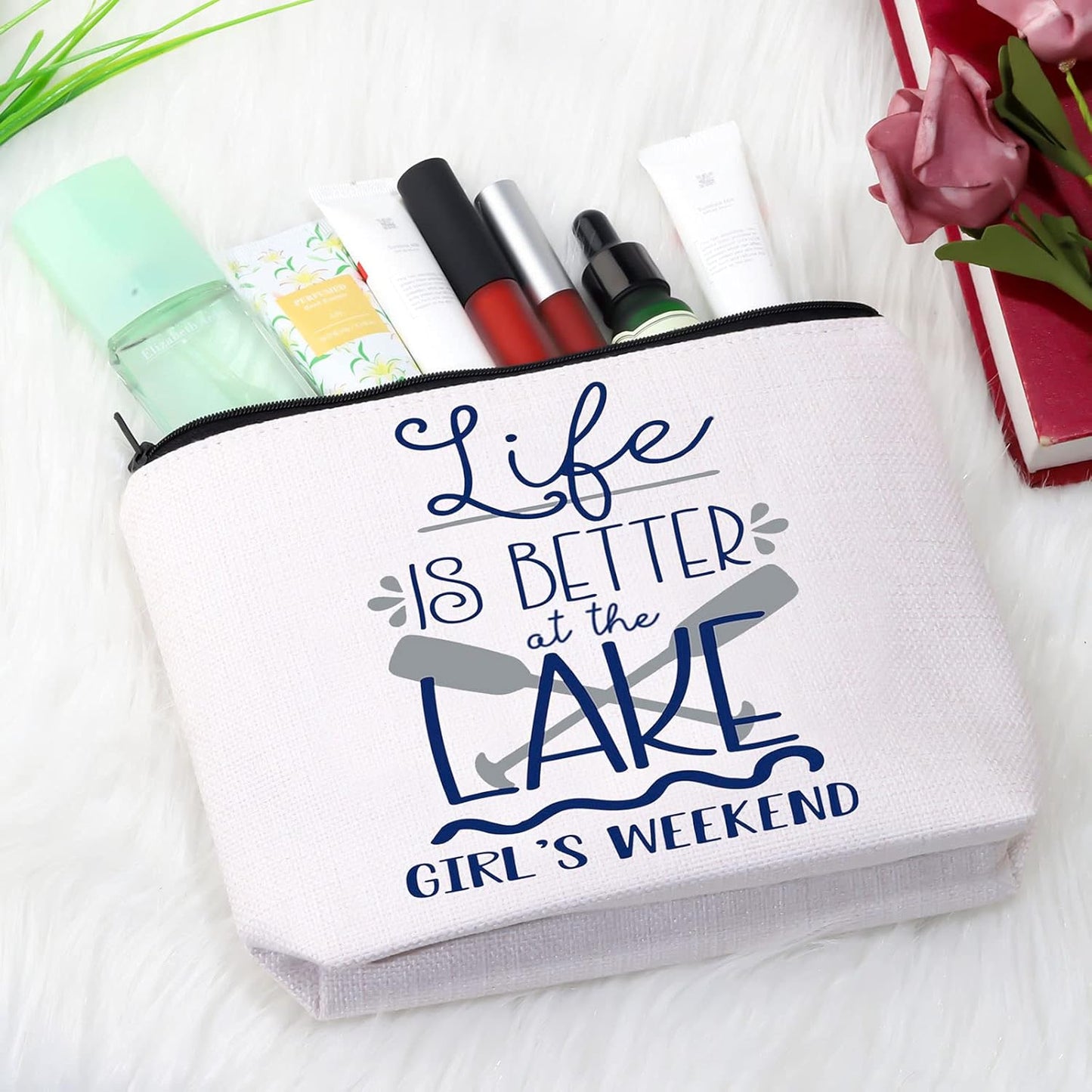 Girls Trip Gift Getaway Weekend Gift Life Is Better at the Lake Girls Weekend Toiletry Makeup Bag (Life Is Better at Lake CA)