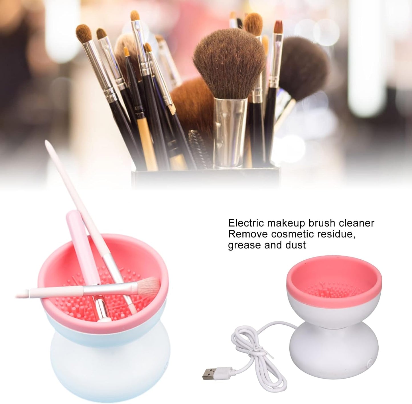 Electric Makeup Brush Cleaner Portable Automatic USB Cosmetic Brush Cleaner Tools Multifunctional Brush Cleaner Spinner Machine for All Size Beauty Makeup Brushes Set