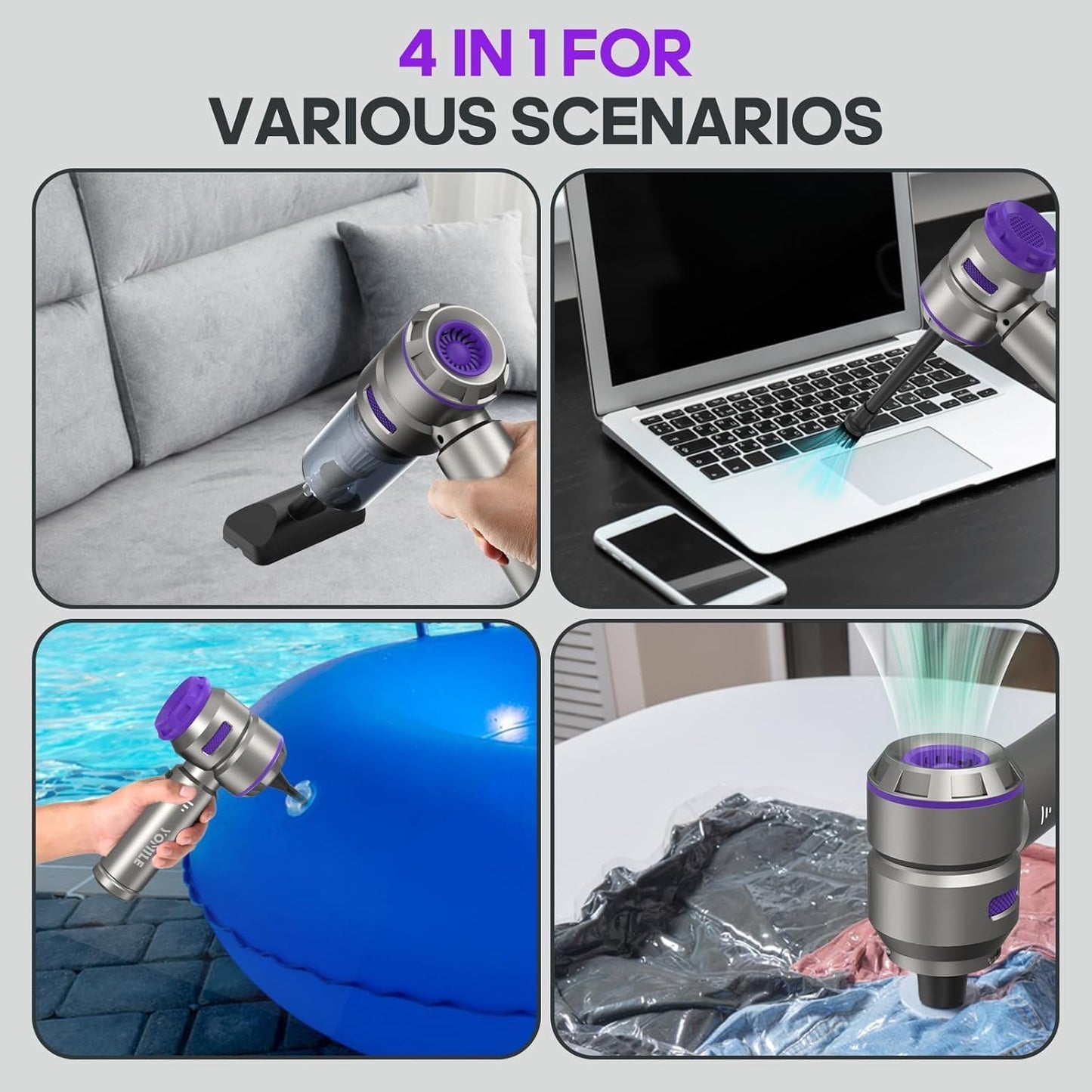 Mini Vacuum Cleaner, 2 in 1 21000PA Brushless Car Vacuum &210000RPM Air Duster 9000Mah Battery Air Blower Wireless Handheld Vacuum for Car,Office and Home (21Kpa, Purple)