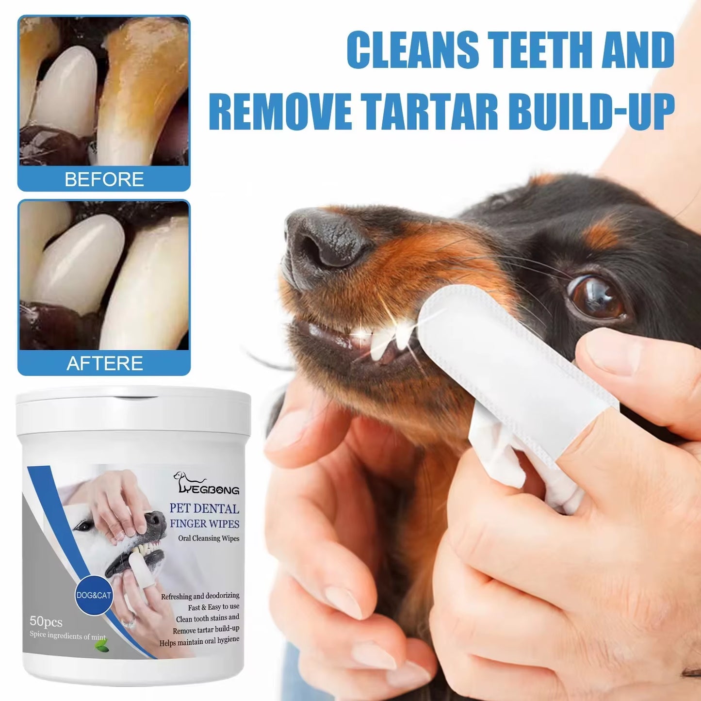Pet Cleaning Wipes Dog Dental Finger Wipes Remove Tartar Deoderant Puppy Teeth Oral Cleaning Tool Cat Disposable Grooming Tools