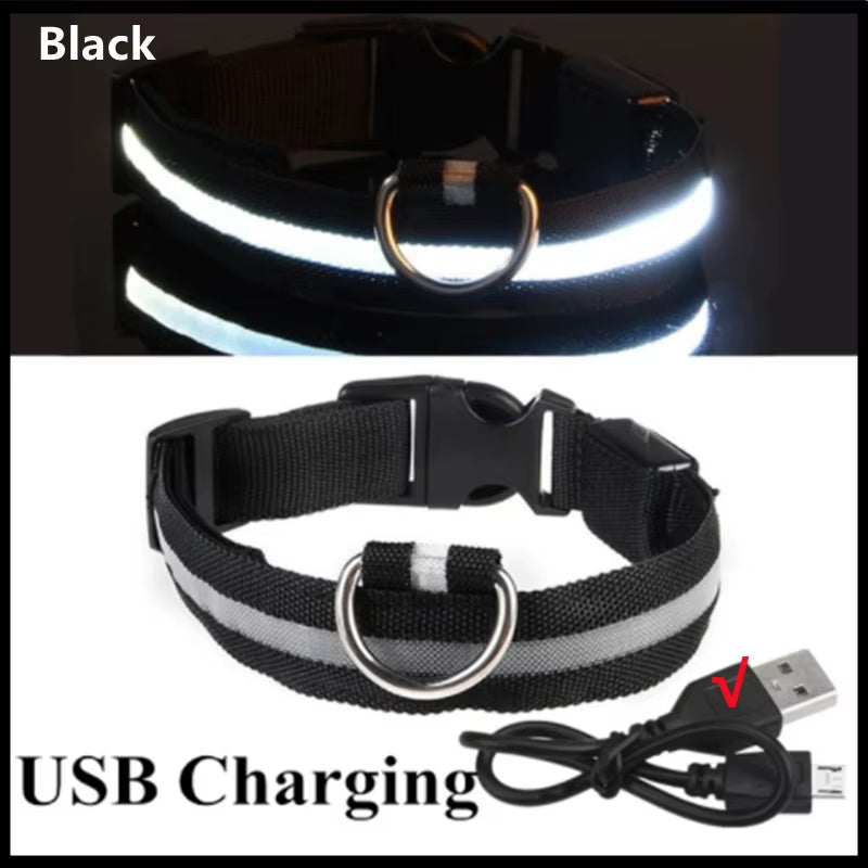 GlowSafe™ 3-in-1 LED USB Rechargeable Pet Collar – Adjustable Night Safety Collar for Dogs & Cats