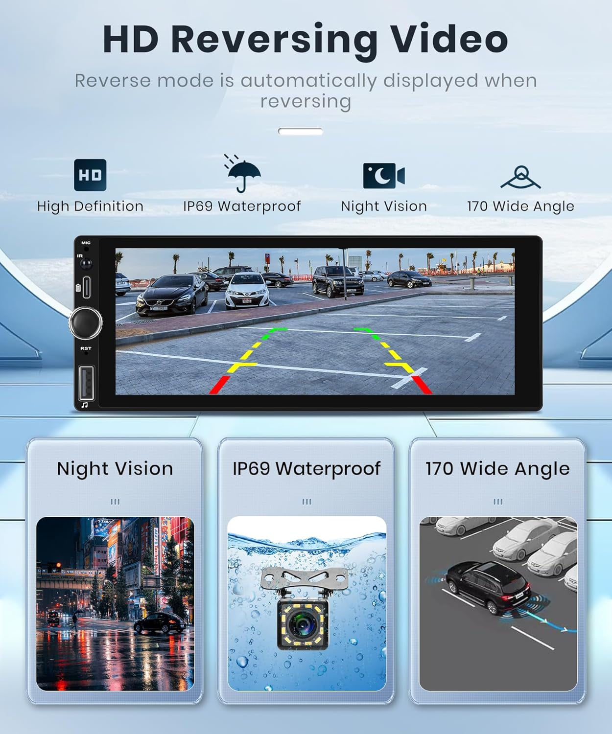 Single Din Car Stereo Wireless Carplay Android Auto 6.86 Inch 1 Din Touch Screen Car Radio Bluetooth FM/RDS EQ Backup Camera USB Type-C SWC AUX in TF