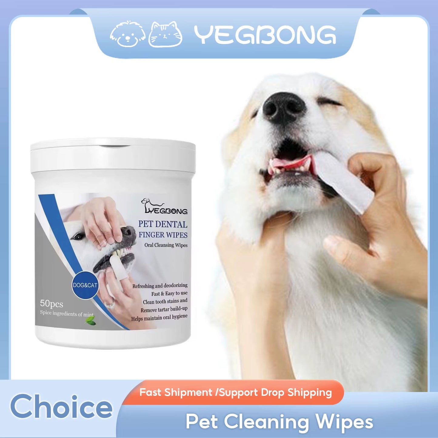 Pet Cleaning Wipes Dog Dental Finger Wipes Remove Tartar Deoderant Puppy Teeth Oral Cleaning Tool Cat Disposable Grooming Tools