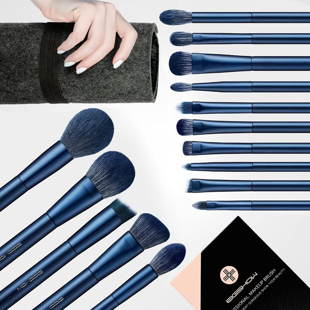 Makeup Brush Set, 15 Piece Professional Makeup Brushes Kit with Corn Silk Fiber Vegan Brushes for Foundation Powder Concealers Eye Shadows Liquid Kabuki Brushes (TOURMALINE BLUE)