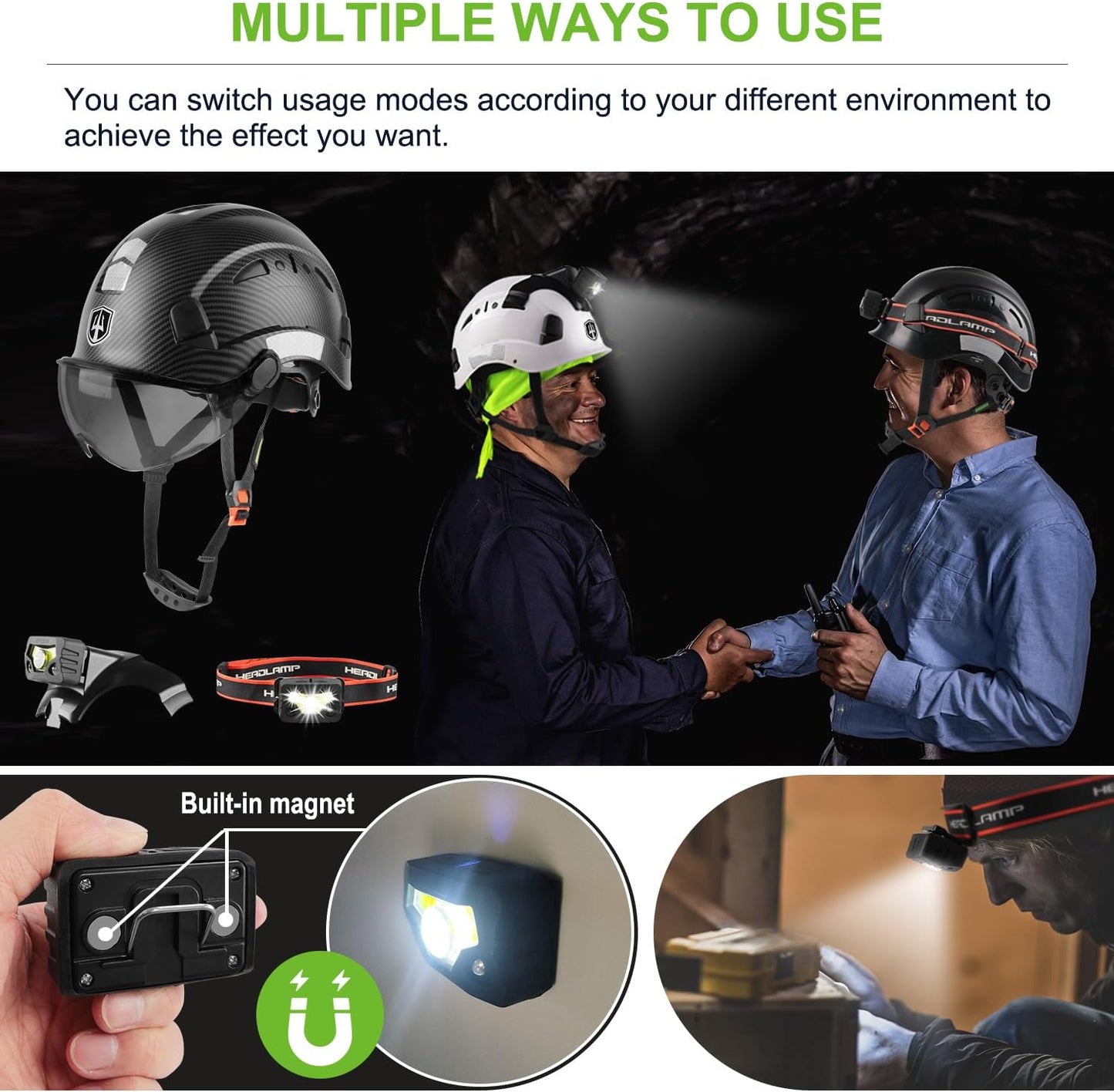 IllumiGuard Pro Safety Hard Hat - Rechargeable LED Headlamp with Visor & Chin Strap for Construction