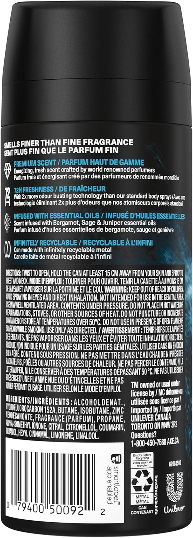 Fine Fragrance Collection Premium Body Spray for Men Aqua Bergamot Deodorant with 72H Odour Protection and Freshness Infused with Juniper, Bergamot, and Sage Essential Oils 113 G