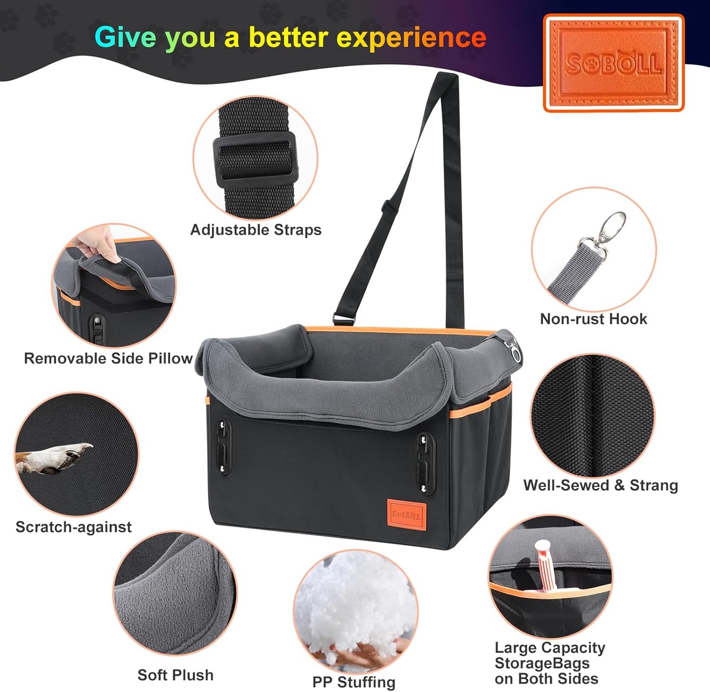 Petsport Dog Car Seat - Harness Booster Seat with Memory Foam, Waterproof for Small Dogs