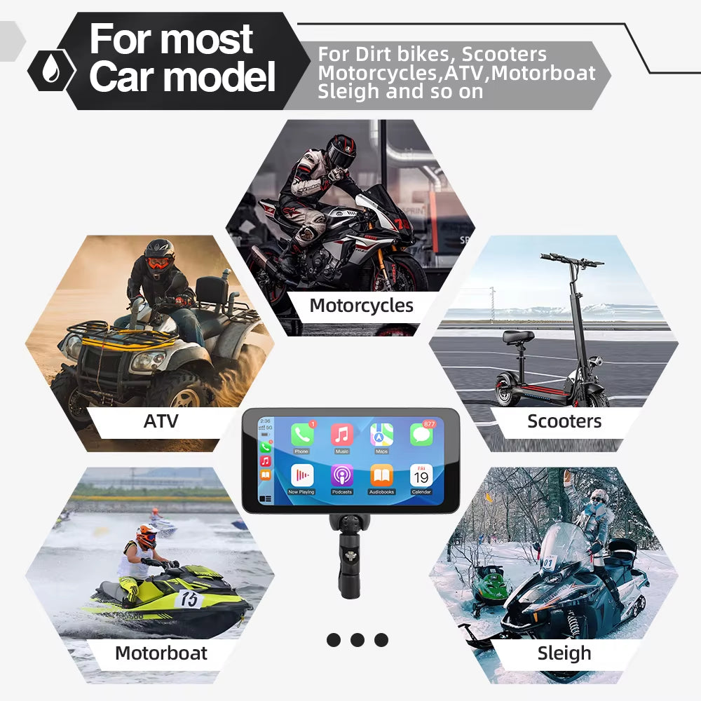 6.5Inch Motorcycle Carplay Android Auto Navigation Monitor Tire Pressure Display Portable IPS Screen Waterproof AUX Bluetooth