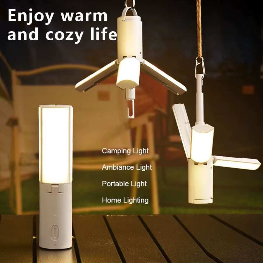 Folding Outdoor Camping Light Portable Lantern Rechargeable 3 Modes Dimmable for Outdoor Camping Tent Emergency Lighting