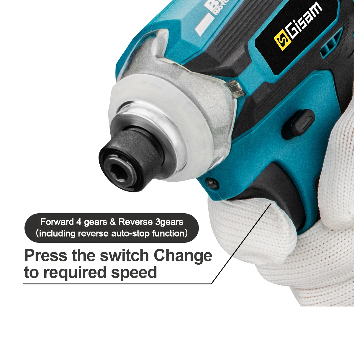 GISAM 588N.m Brushless Impact Driver - 4-Speed Cordless Electric Screwdriver with 1/4" Chuck & 3 LED Lights (Tool Only - Makita 18V Battery Compatible)