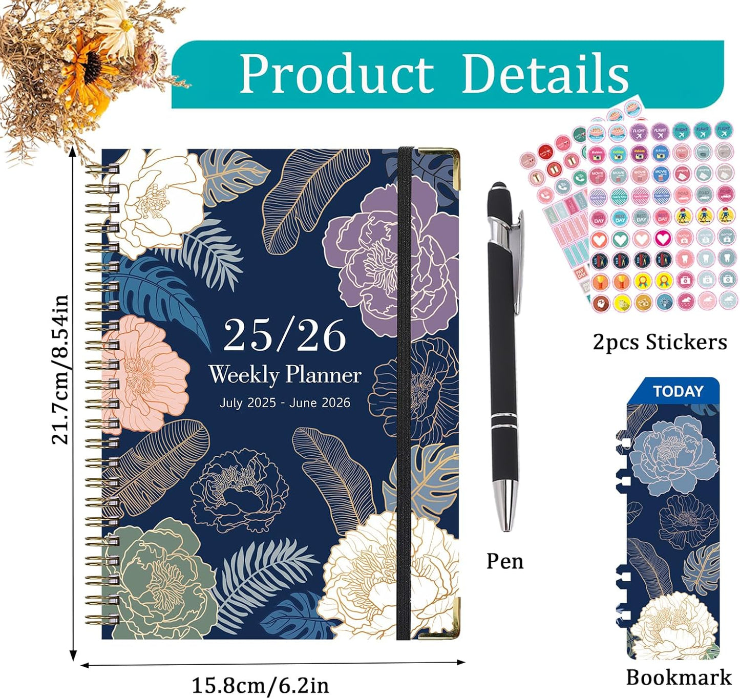 Planner 2025-2026,Agenda 2025-2026, July 2025 to June 2026 Monthly Weekly Calendar Planner with Month Tabs, 6.1" X 8.5" Hardcover Spiral Bound Cover for Daytimer Schedule Work School (A01)