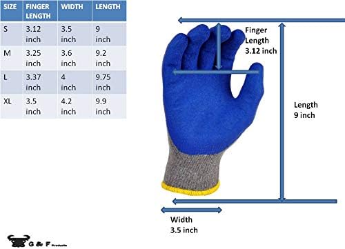 12 Pairs Large Double-Coated Rubber Latex Work Gloves – Heavy Duty Cotton Blend, Construction & Gardening Gloves, Blue