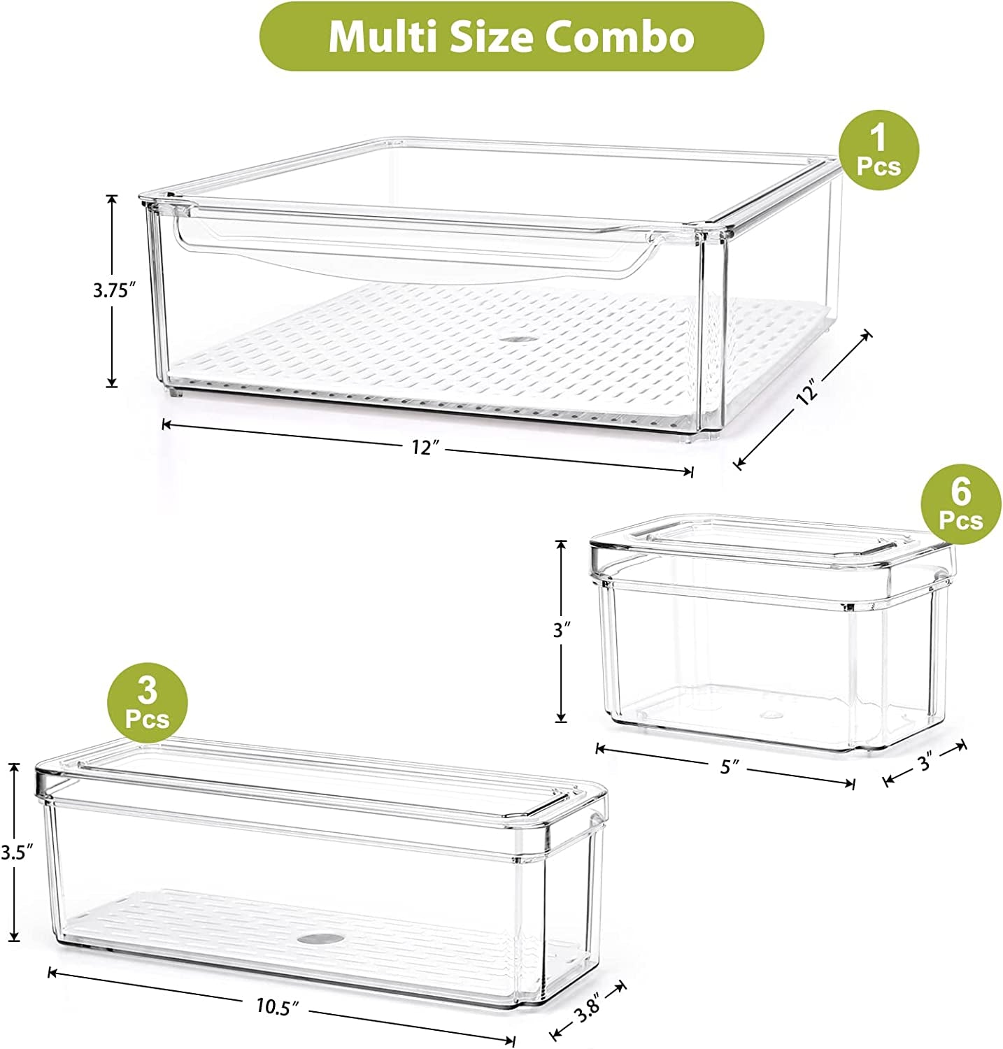 10 Pack Refrigerator Pantry Organizer Bins, Stackable Fridge Organizer Bins with Lids, Clear Plastic Food Storage Bins for Kitchen, Countertops, Cabinets, Fridge, Drinks, Fruits, Vegetable, Cereals