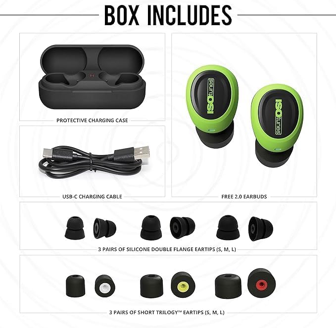 Free 2.0 True Wireless Earbuds: Improved 25 Db Noise Reduction Rating, 21 Hour Total Battery Life, Noise Cancelling Mic, OSHA Compliant Bluetooth Hearing Protector