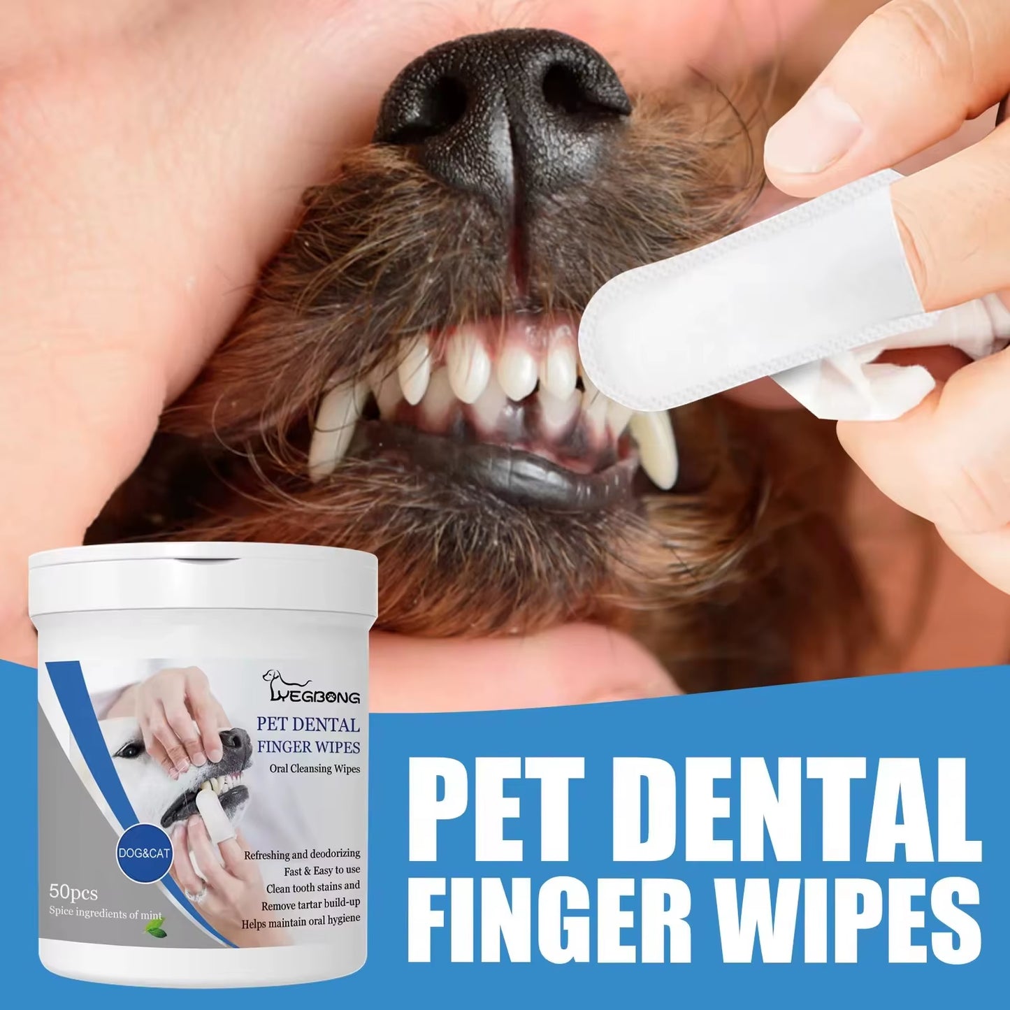 Pet Cleaning Wipes Dog Dental Finger Wipes Remove Tartar Deoderant Puppy Teeth Oral Cleaning Tool Cat Disposable Grooming Tools