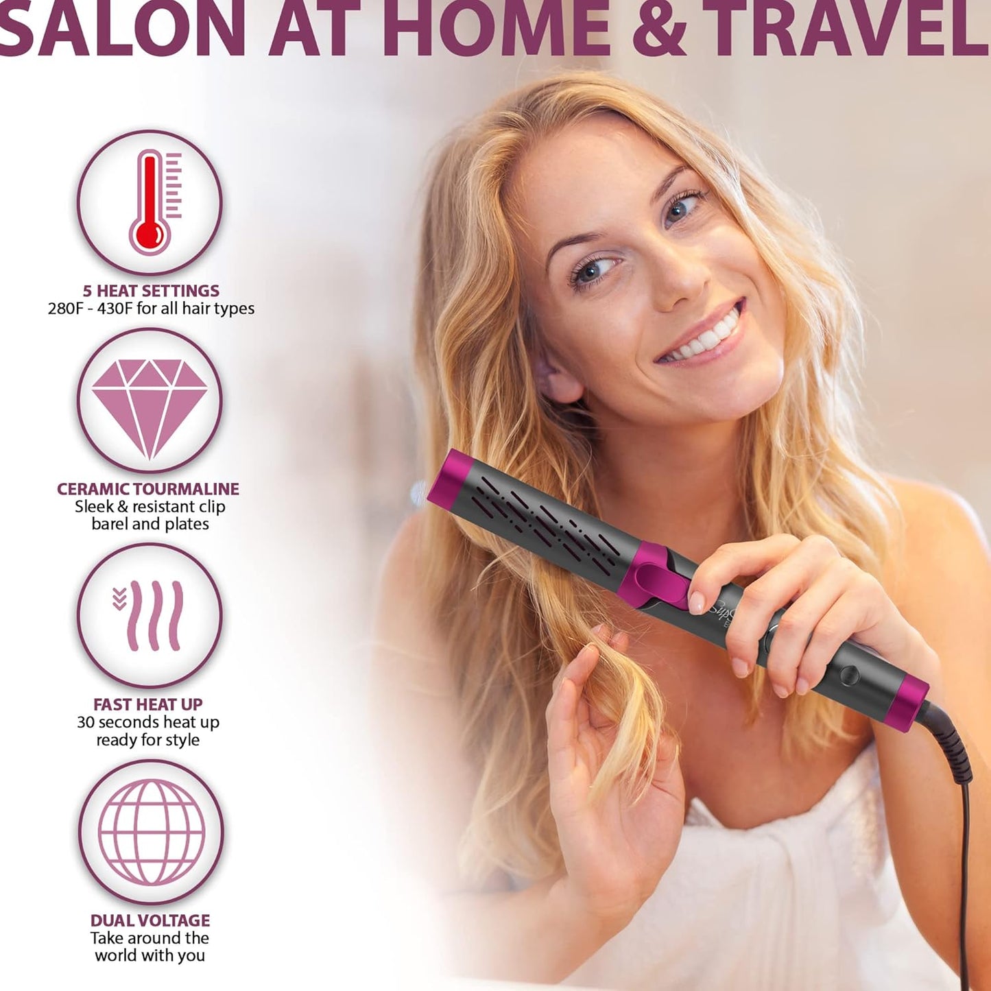 Breeze Airflow Hair Styler, 2-In-1 Hair Straightener and Curler, Create No Damage Long Last Bouncy Curls Waves & Smooth Straight, Ceramic Tourmaline Flat Iron Curling Iron with 5 Heat Settings