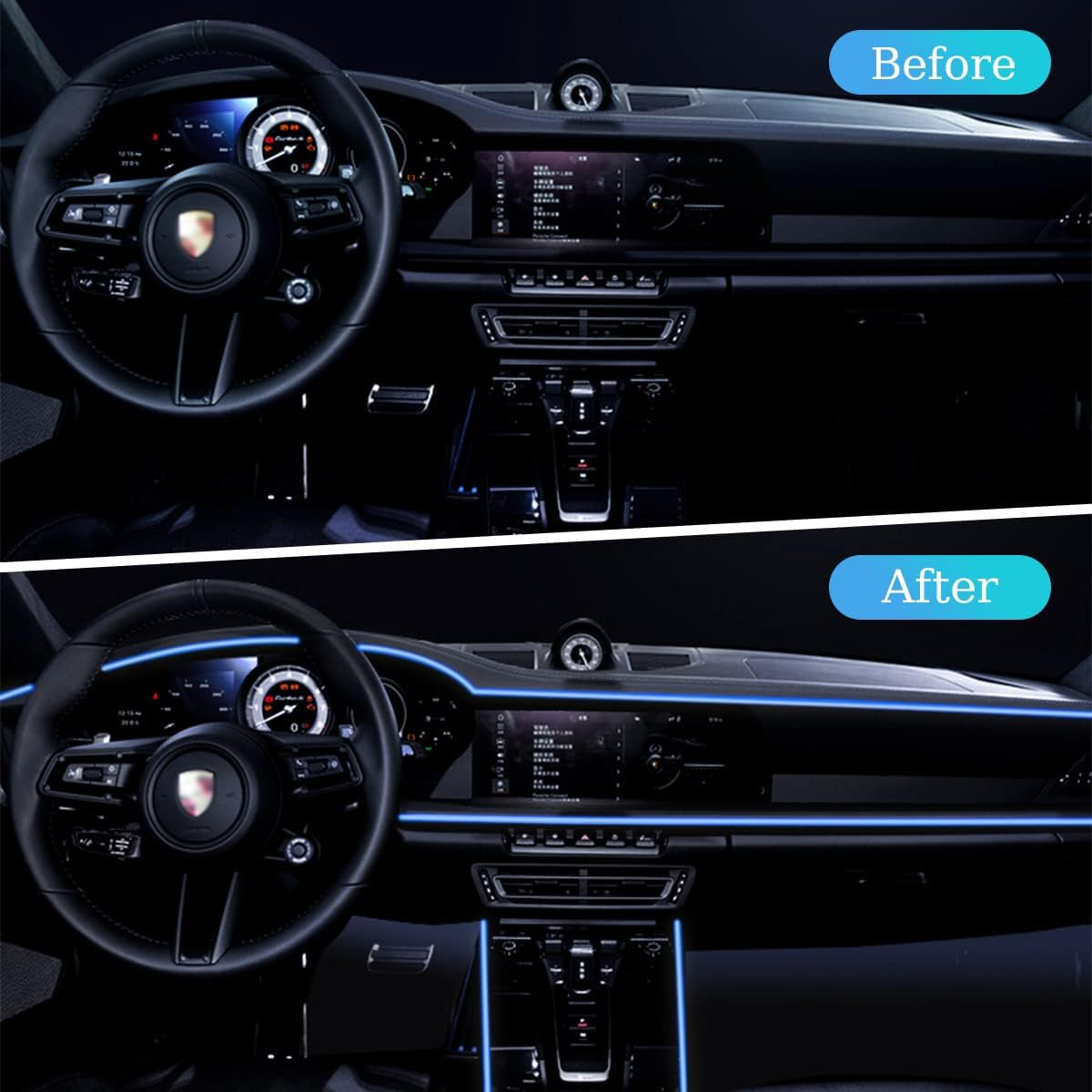 EL Wire Interior Car LED Strip Lights, USB Auto Neon Light Strip with Sewing Edge, 16FT Electroluminescent Car Ambient Lighting Kits with Fuse Protection, Car Decoration Accessories (Blue)
