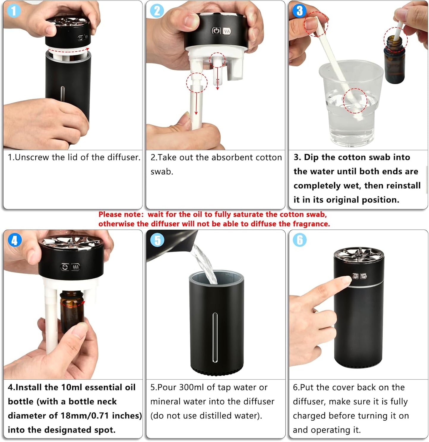 Waterless Car Diffuser for Essential Oils, 300Ml Dual Nozzle Battery Powered Humidifier, Smart Car Air Freshener Diffuser with Colorful Lights & Various Spray Modes for Cars Office Home(Black)