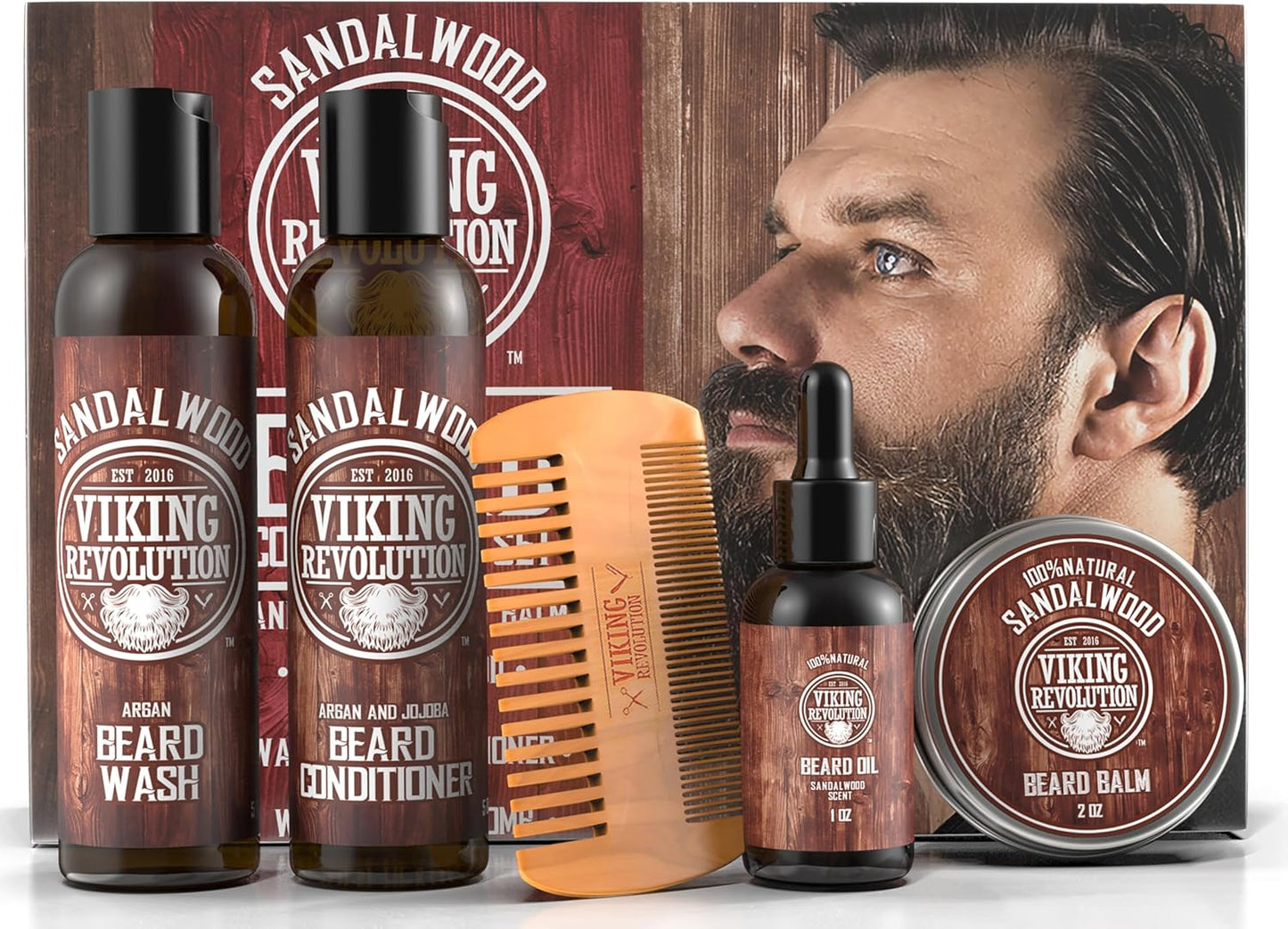 - Beard Kit Conditioner - Beard Grooming Kit with with Beard Wash, Conditioner, Beard Oil, Beard Balm & Beard Comb - Softens, Smoothes, Soothes - Gifts for Men - Sandalwood
