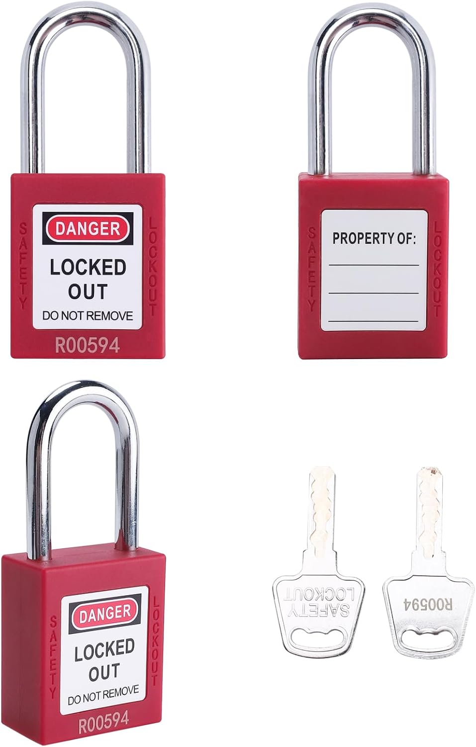 Lockout Tagout Locks, 5 Red Loto Locks Keyed Alike, Lock Out Tag Out Safety Padlocks, 2 Keys per Lock