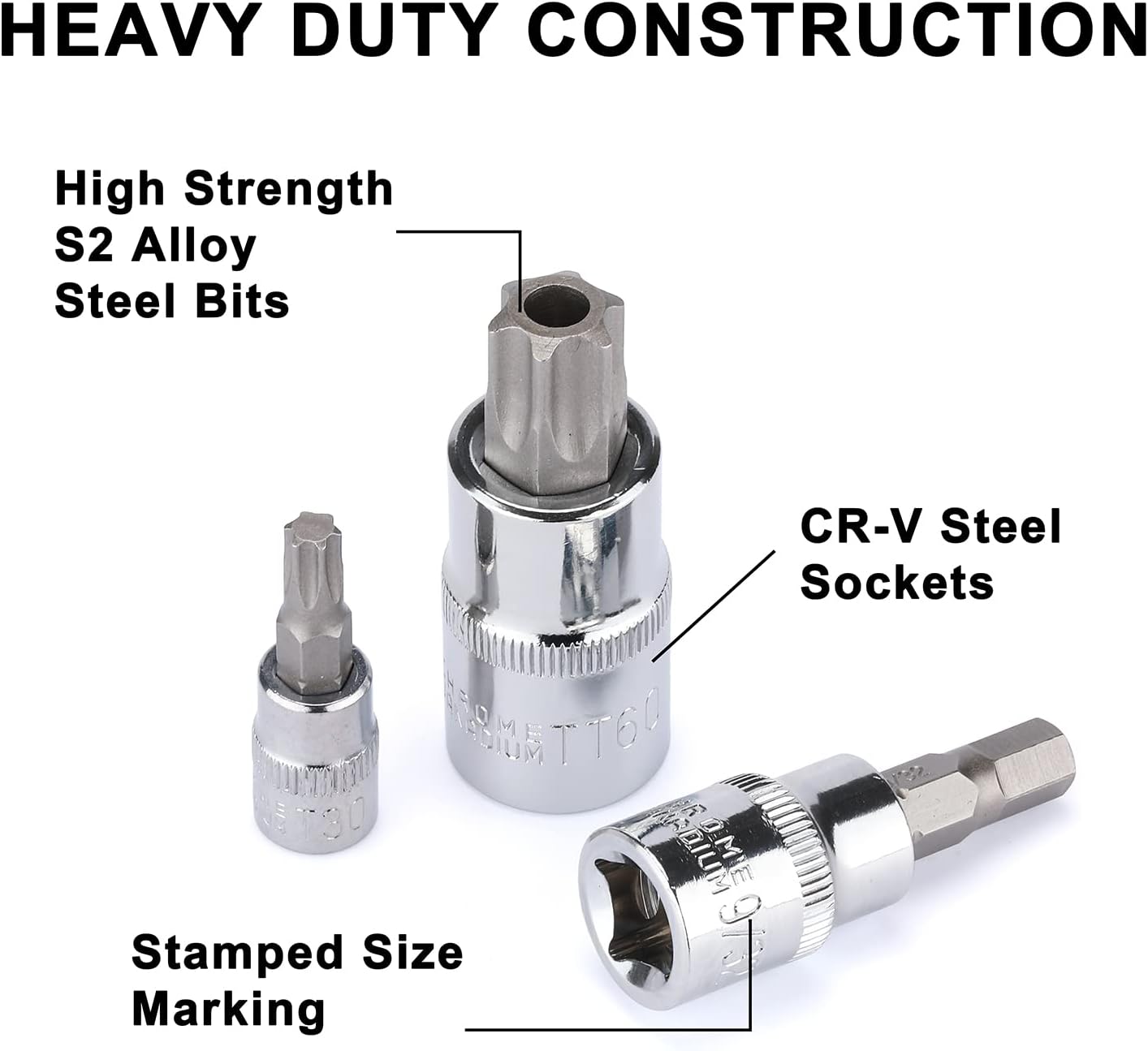 Mayouko 107-Piece Master Bit Socket Set - 1/4", 3/8" & 1/2" Drive with Torx, Hex, Ball End & SAE/Metric Bits