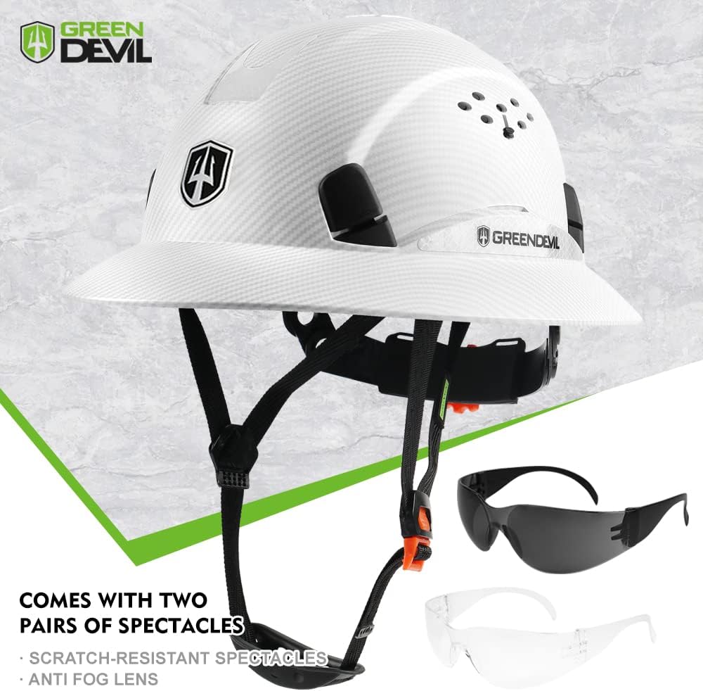 Premium Vented Full Brim Hard Hat - OSHA Approved Construction Safety Helmet with 6-Point Adjustable Suspension