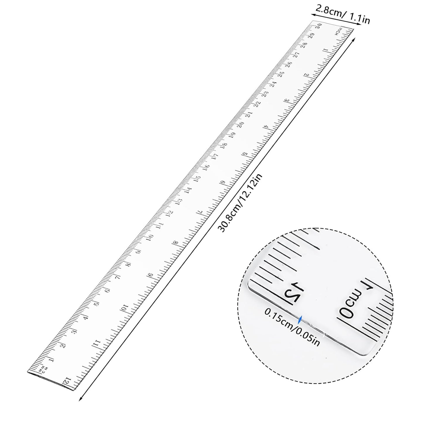 Clear Plastic Ruler 30cm 12 Pack, Plastic Ruler for School Supplies, Metric Ruler & Clear Ruler with Centimeters/Inches