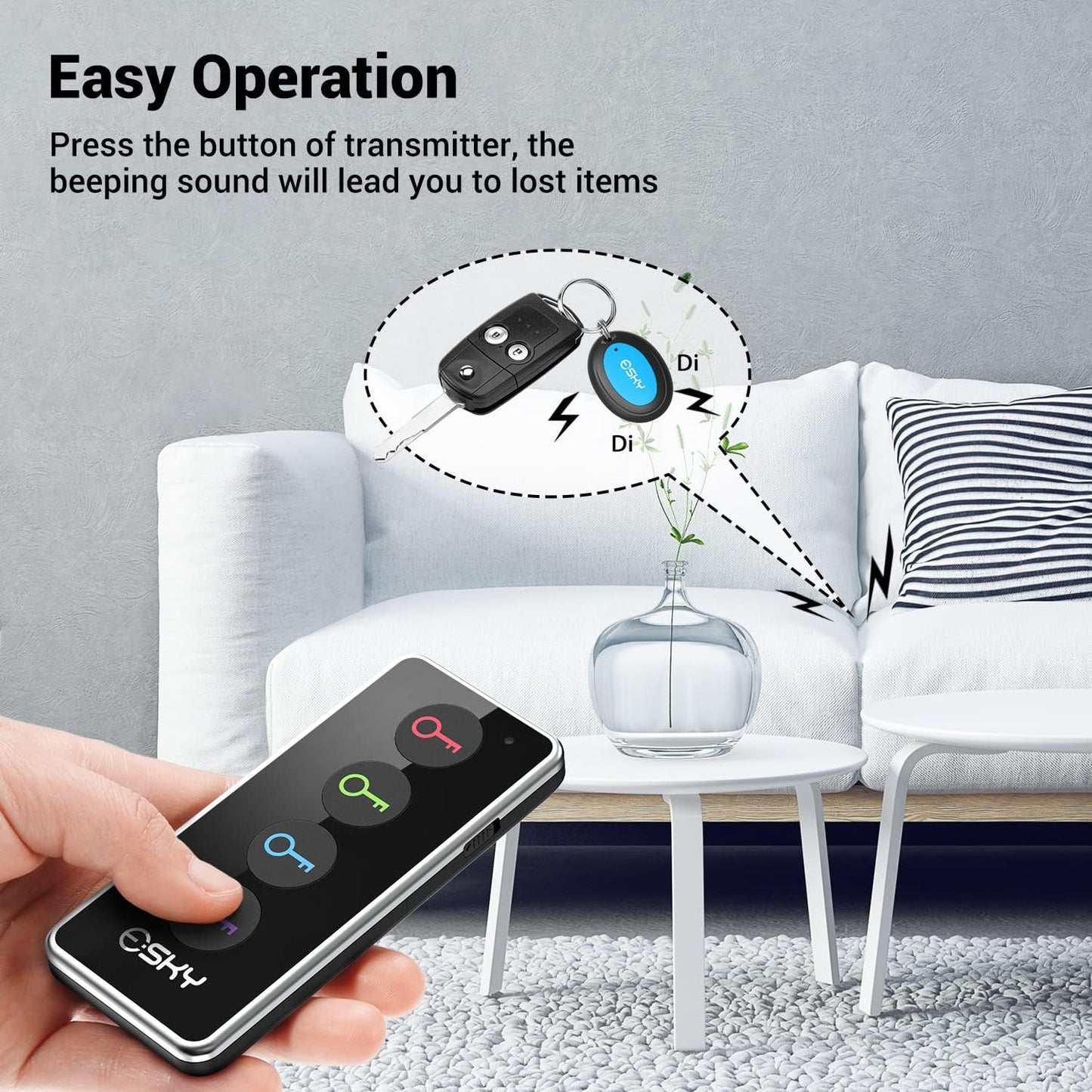 Key Finder, 85Db Item Locator, 1 Transmitter with 4 Receivers, Item Tracker with 131Ft Working Range and Led Flashlight Function, Key RF Locator, Wallet Tracker, Gifts for Parents, Kids