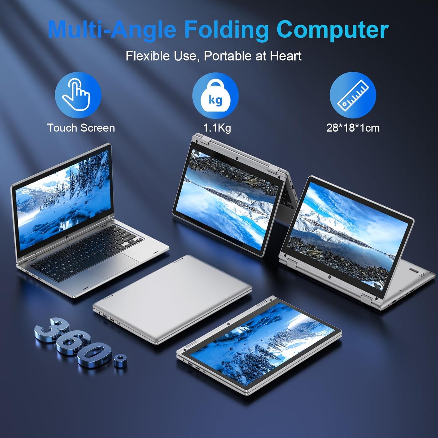 11.6" Laptop Touchscreen 360° Foldable Laptop PC 6GB RAM 128GB SSD FHD Display Laptop Computer Celeron N4020 with 256GB SD Card Dual Band Wifi Bluetooth 4.2 USB 3.0 * 1 HDMI*1 for Office Study Silver