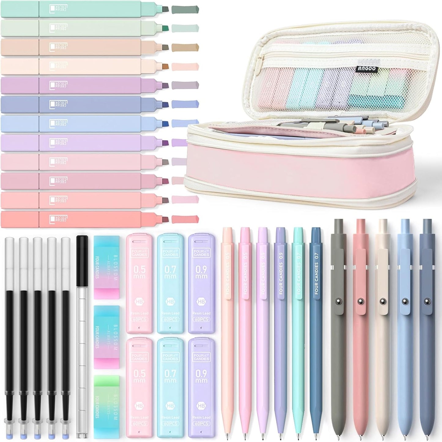 45 PCS School Supplies with Pen Case, 6 Gel Pens, 6 Art Mechanical Pencil Set, 12 Highlighters for College Essentials Office Stationery (Black)