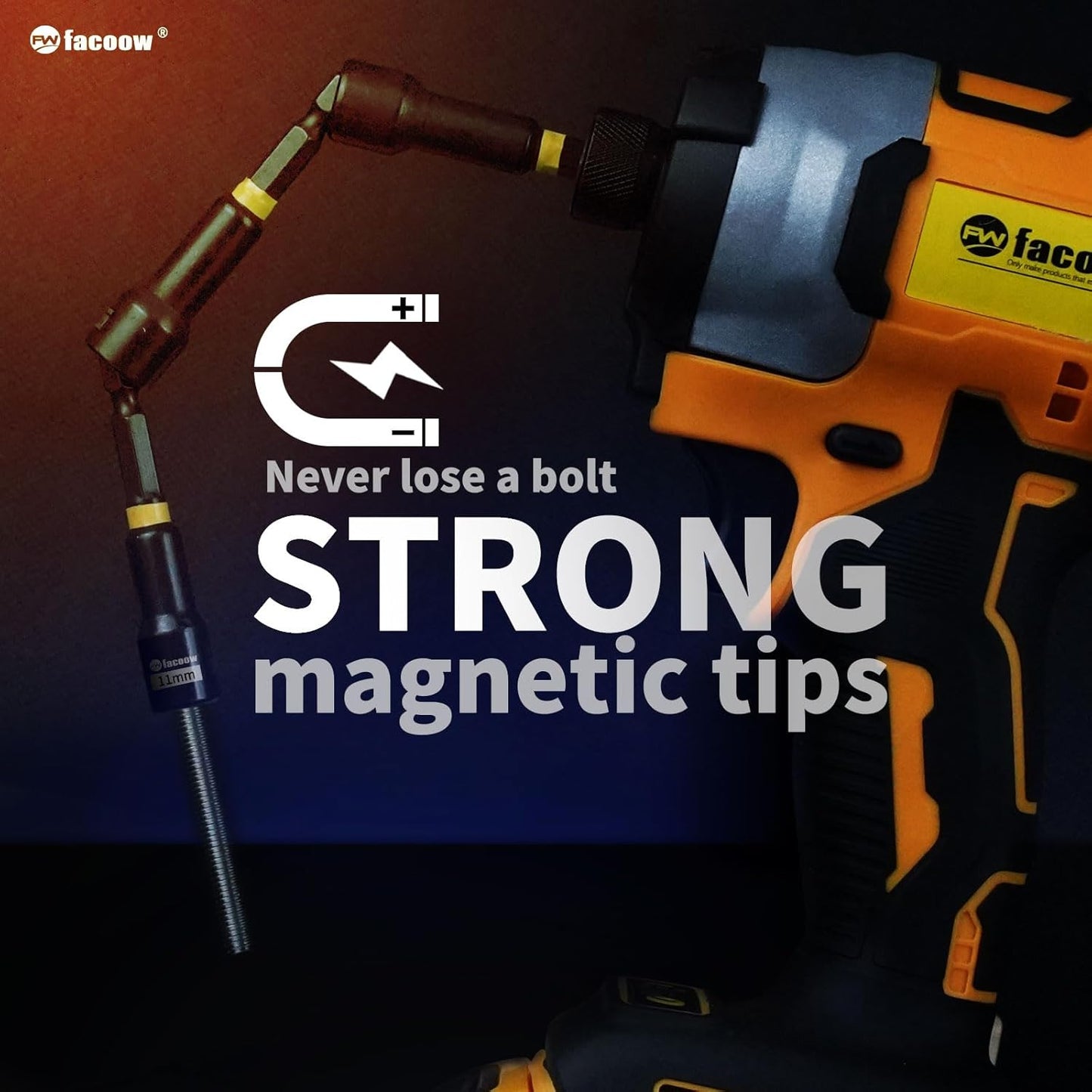Facoow 55-Piece Magnetic Impact Nut Driver Set - Premium S2 Steel Bits with Deep Drivers, Wing Nut Setters & 1/4" Quick Change Extension