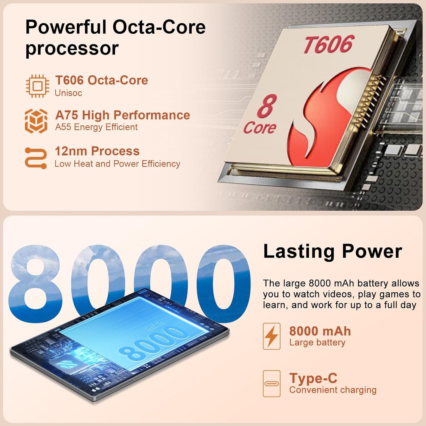 Newest Android 14 Tablet, 22GB RAM 128GB ROM 1TB Expansion, 10.1 Inch Touchscreen Tablet, Powerful Octa-Core, 8000Mah, 2 in 1 Tablet PC with Keyboard, Mouse, Bluetooth, GPS, Wifi -Grey