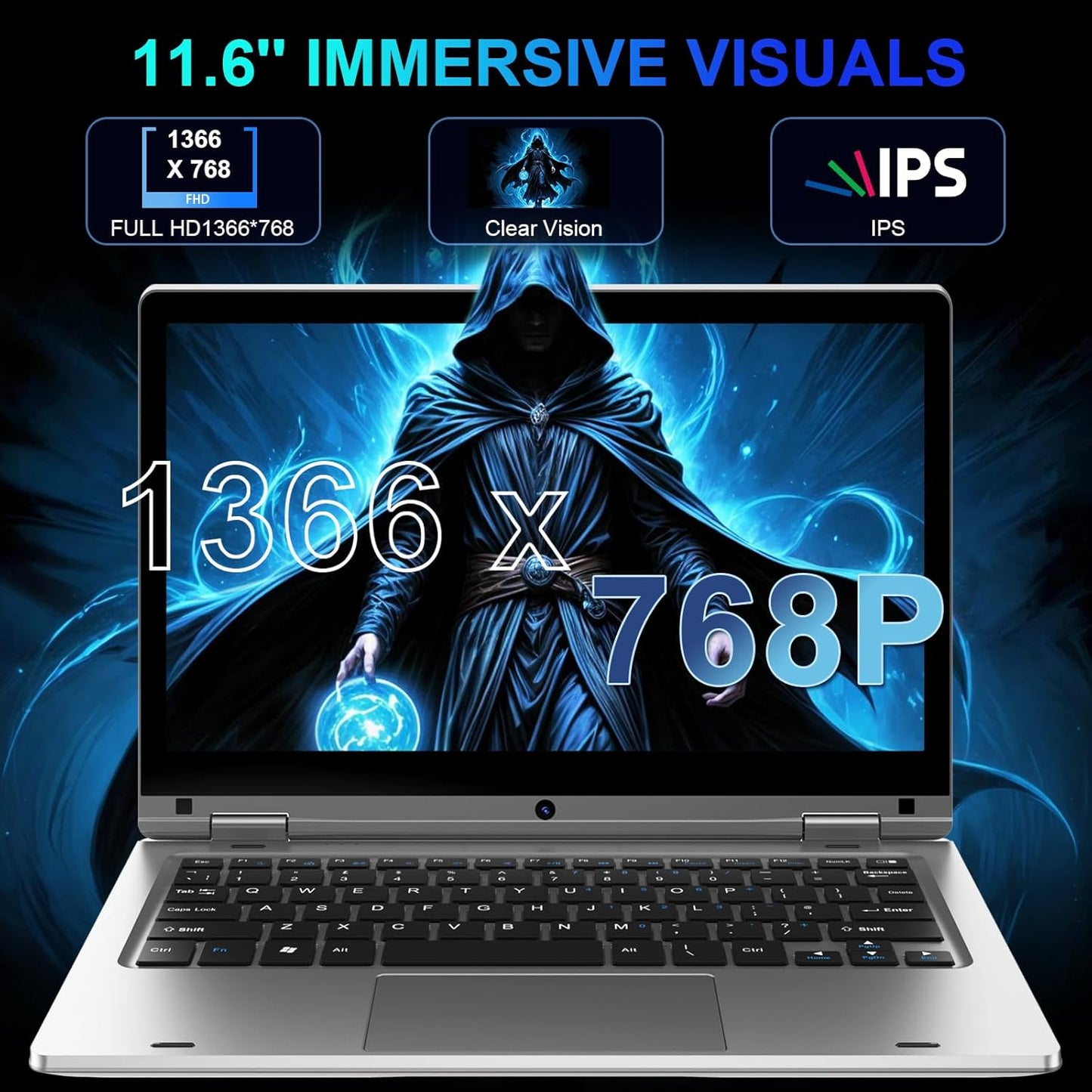 11.6" Laptop Touchscreen 360° Foldable Laptop PC 6GB RAM 128GB SSD FHD Display Laptop Computer Celeron N4020 with 256GB SD Card Dual Band Wifi Bluetooth 4.2 USB 3.0 * 1 HDMI*1 for Office Study Silver