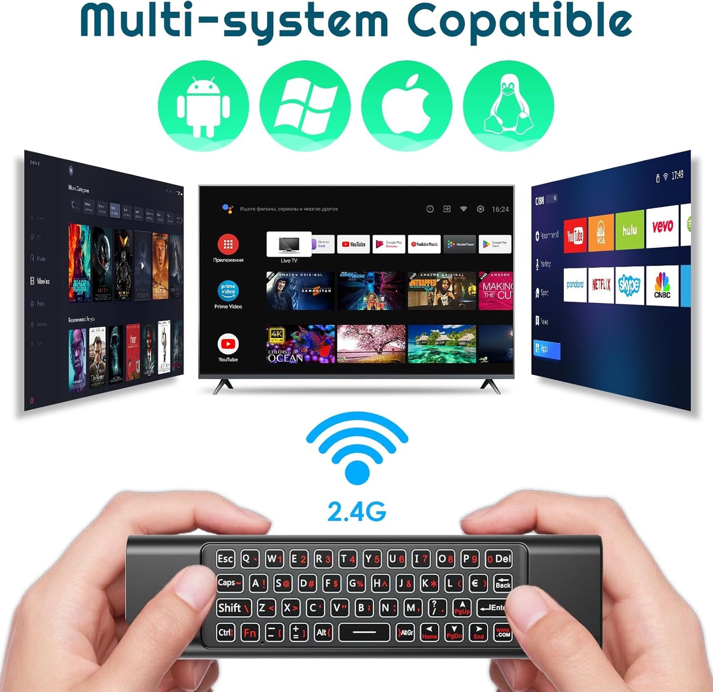 Air Fly Mouse Remote,2.4Ghz Remote Control with Air Mouse and Wireless Keyboard,Support for Android TV Box,Smart Tv,Projector,Pc,Windows,Htpc,All-In-One Pc/Tv,Mac Os,Linux,Plug and Play with USB