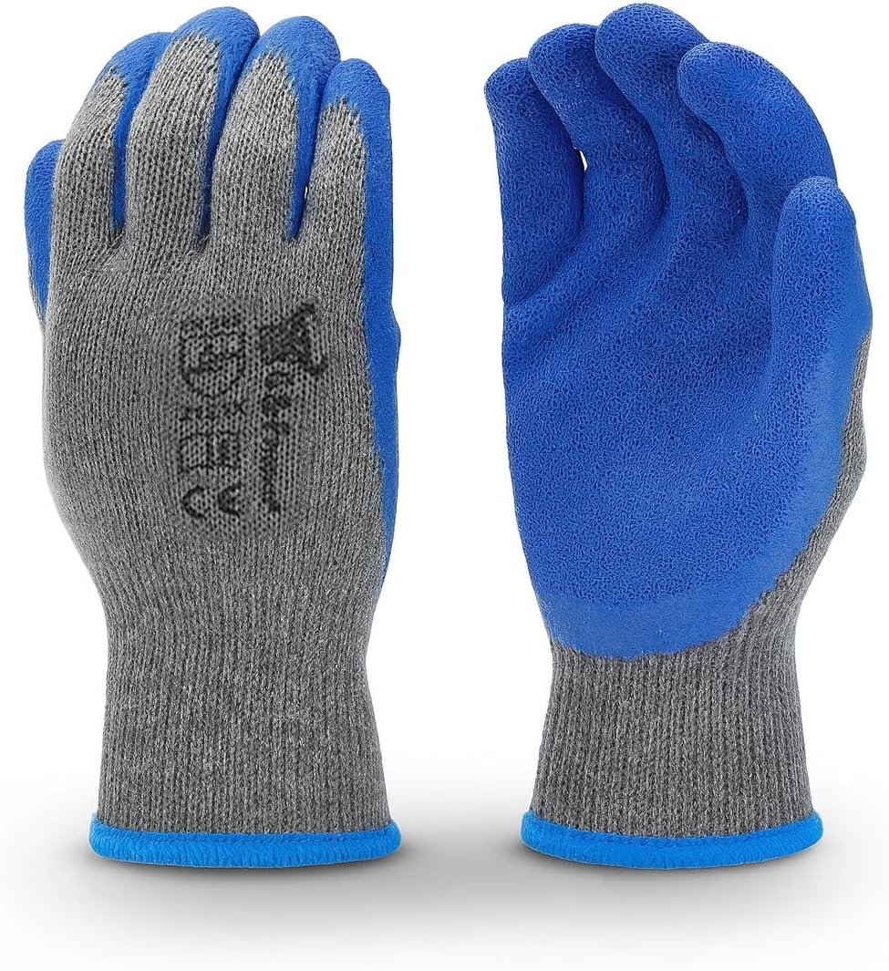 12 Pairs Large Double-Coated Rubber Latex Work Gloves – Heavy Duty Cotton Blend, Construction & Gardening Gloves, Blue