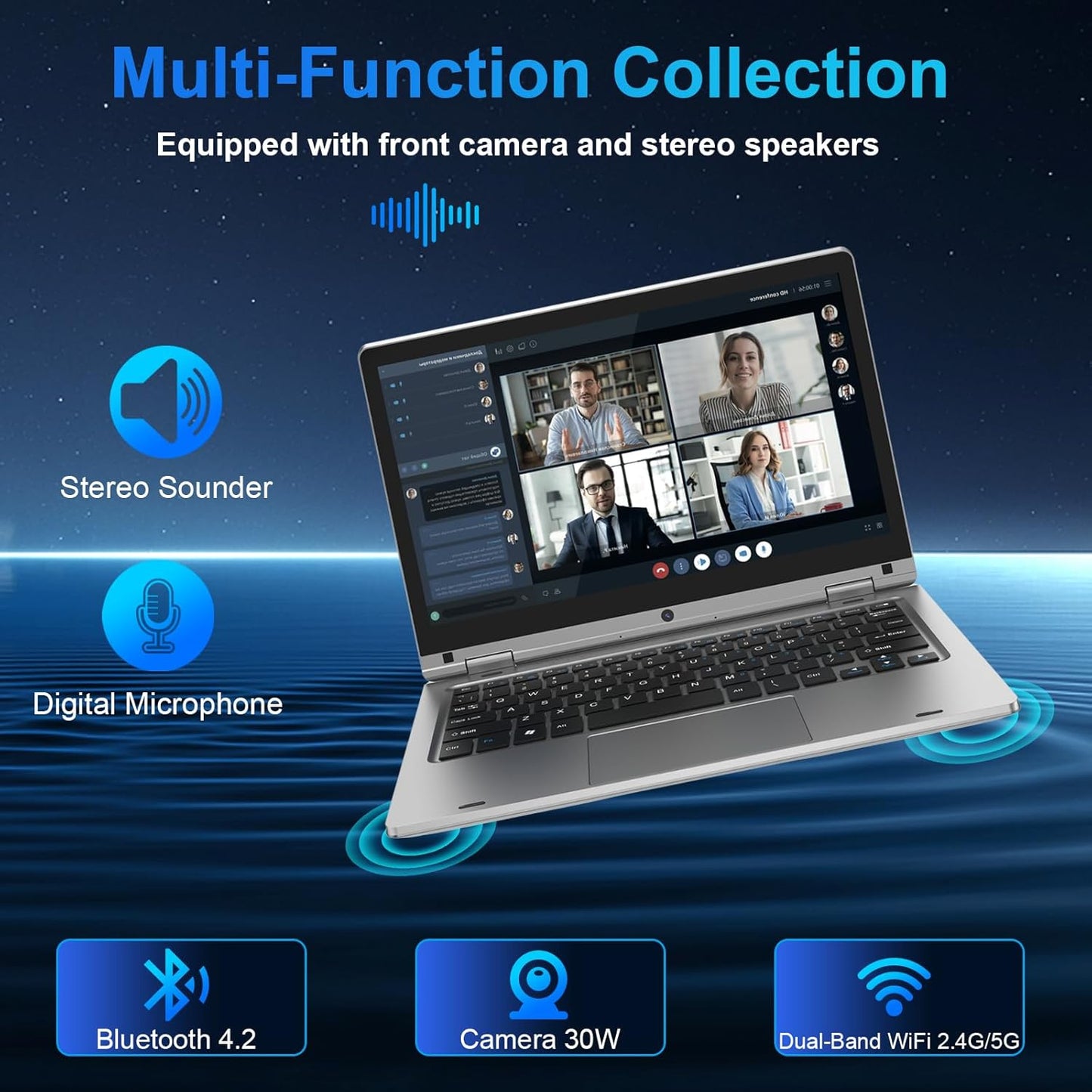 11.6" Laptop Touchscreen 360° Foldable Laptop PC 6GB RAM 128GB SSD FHD Display Laptop Computer Celeron N4020 with 256GB SD Card Dual Band Wifi Bluetooth 4.2 USB 3.0 * 1 HDMI*1 for Office Study Silver