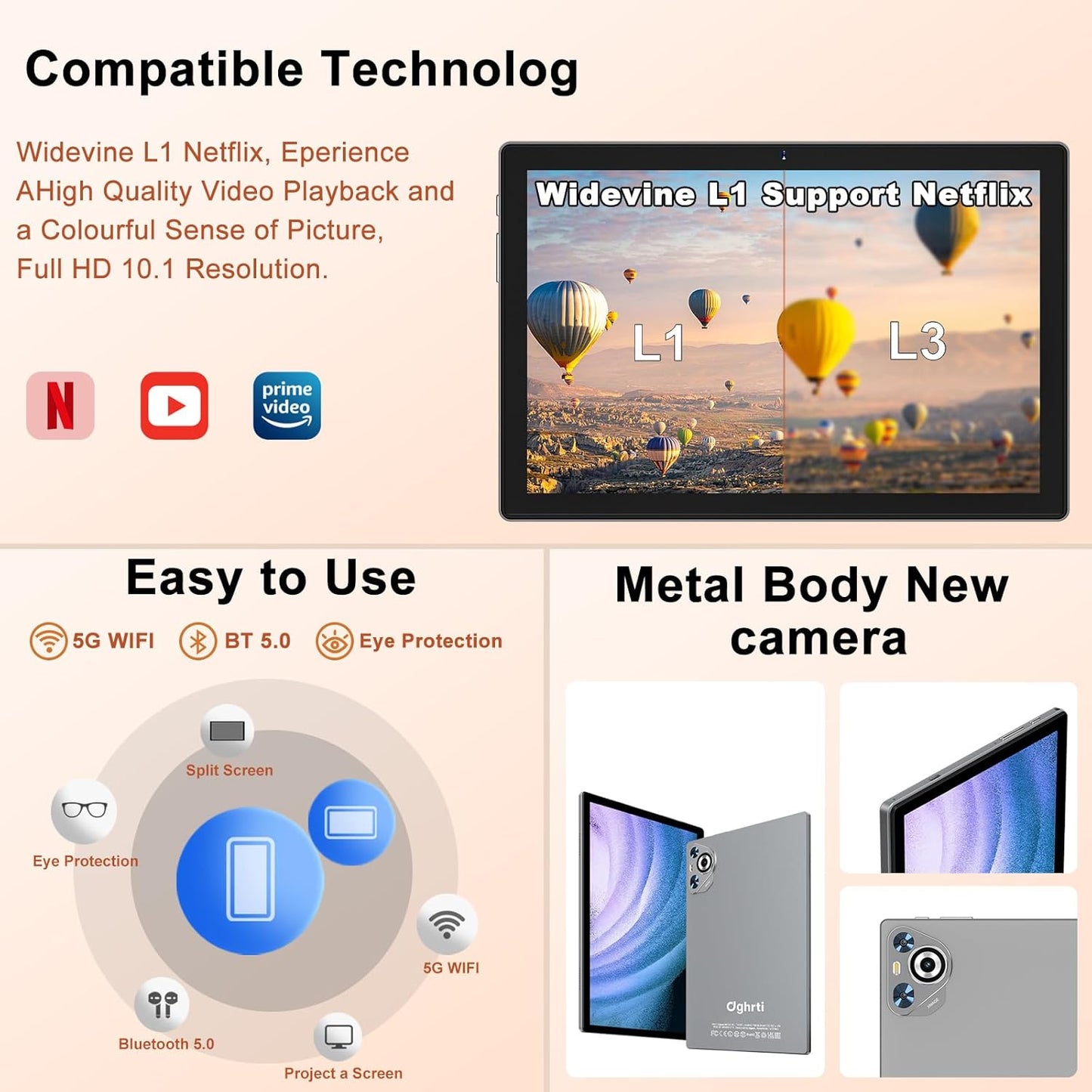 Newest Android 14 Tablet, 22GB RAM 128GB ROM 1TB Expansion, 10.1 Inch Touchscreen Tablet, Powerful Octa-Core, 8000Mah, 2 in 1 Tablet PC with Keyboard, Mouse, Bluetooth, GPS, Wifi -Grey