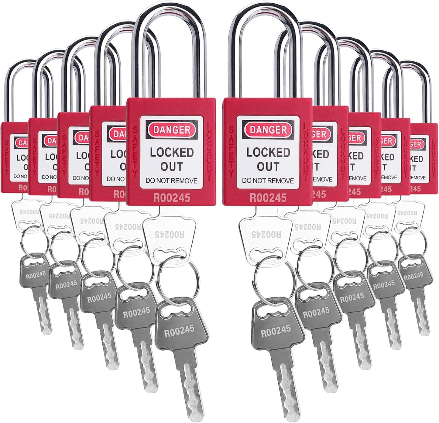 Lockout Tagout Locks, 5 Red Loto Locks Keyed Alike, Lock Out Tag Out Safety Padlocks, 2 Keys per Lock