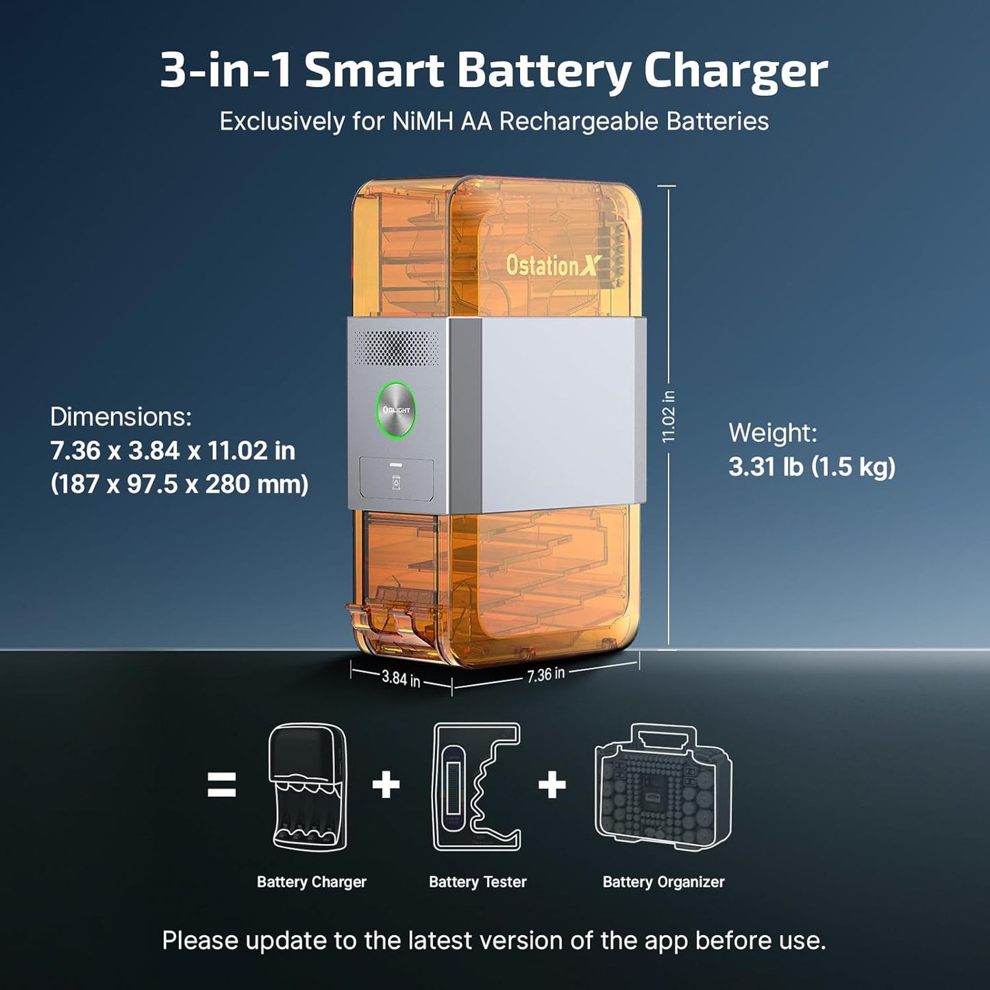 OLIGHT Ostation X Smart Battery Management System - 3-in-1 Automatic AA Rechargeable Battery Charger