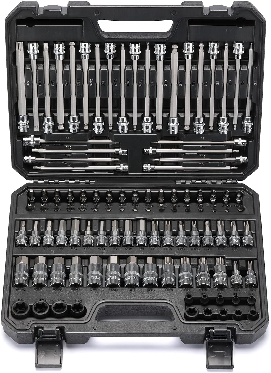 Mayouko 107-Piece Master Bit Socket Set - 1/4", 3/8" & 1/2" Drive with Torx, Hex, Ball End & SAE/Metric Bits