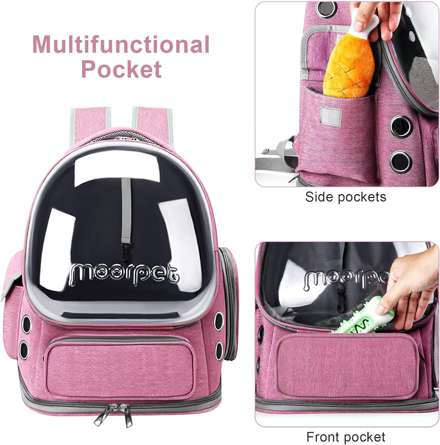 Cat Backpack Carrier, Breathable Cat Bubble Backpack Large Space Cat Carrier Backpack for Kitty Small Dog, Foldable Airline Approved Cat Backpack, Transparent Cat Travel Backpack up to 20 Lbs (Pink)