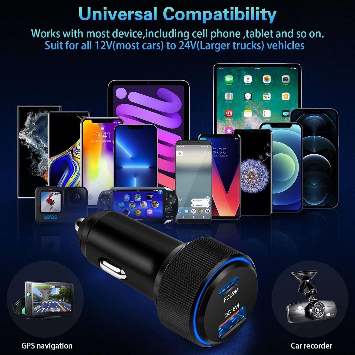 Car Charger,43W USB C Car Charger 2Pack PD Fast Charge,Cigarette Lighter Adapter Work for Iphone16 15 14 13 12 11 Pro Max Mini XR X 8 Ipad Samsung S22 S21 Google
