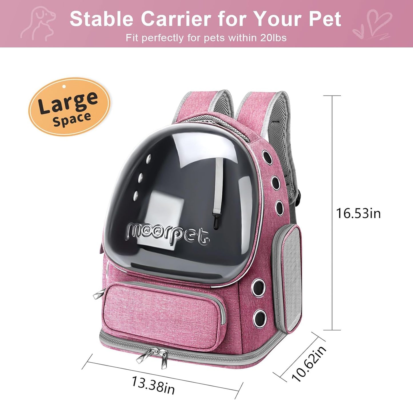 Cat Backpack Carrier, Breathable Cat Bubble Backpack Large Space Cat Carrier Backpack for Kitty Small Dog, Foldable Airline Approved Cat Backpack, Transparent Cat Travel Backpack up to 20 Lbs (Pink)
