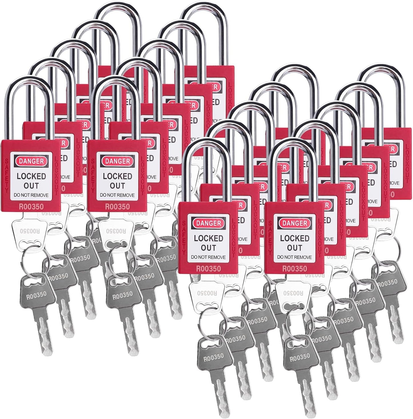 Lockout Tagout Locks, 5 Red Loto Locks Keyed Alike, Lock Out Tag Out Safety Padlocks, 2 Keys per Lock