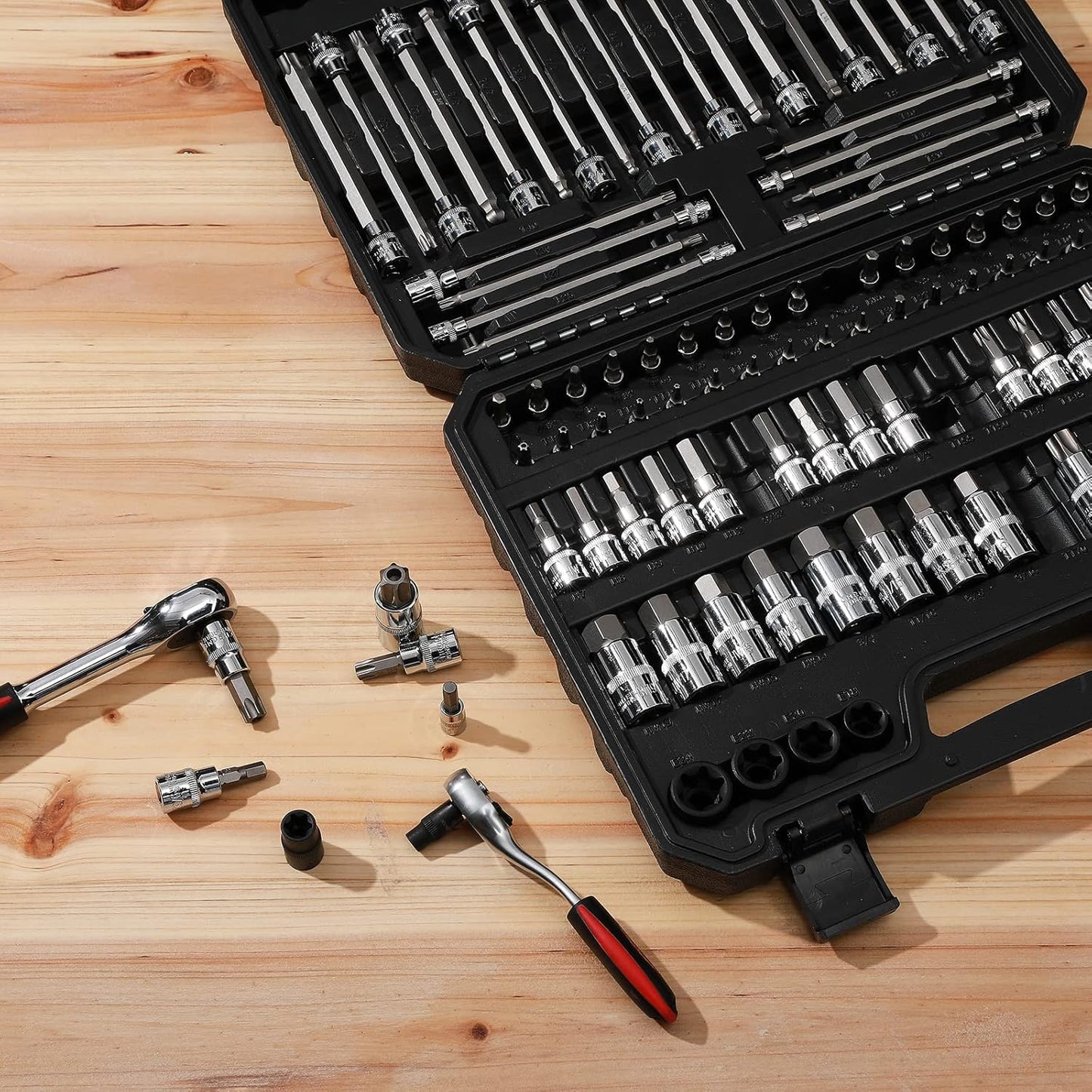 Mayouko 107-Piece Master Bit Socket Set - 1/4", 3/8" & 1/2" Drive with Torx, Hex, Ball End & SAE/Metric Bits