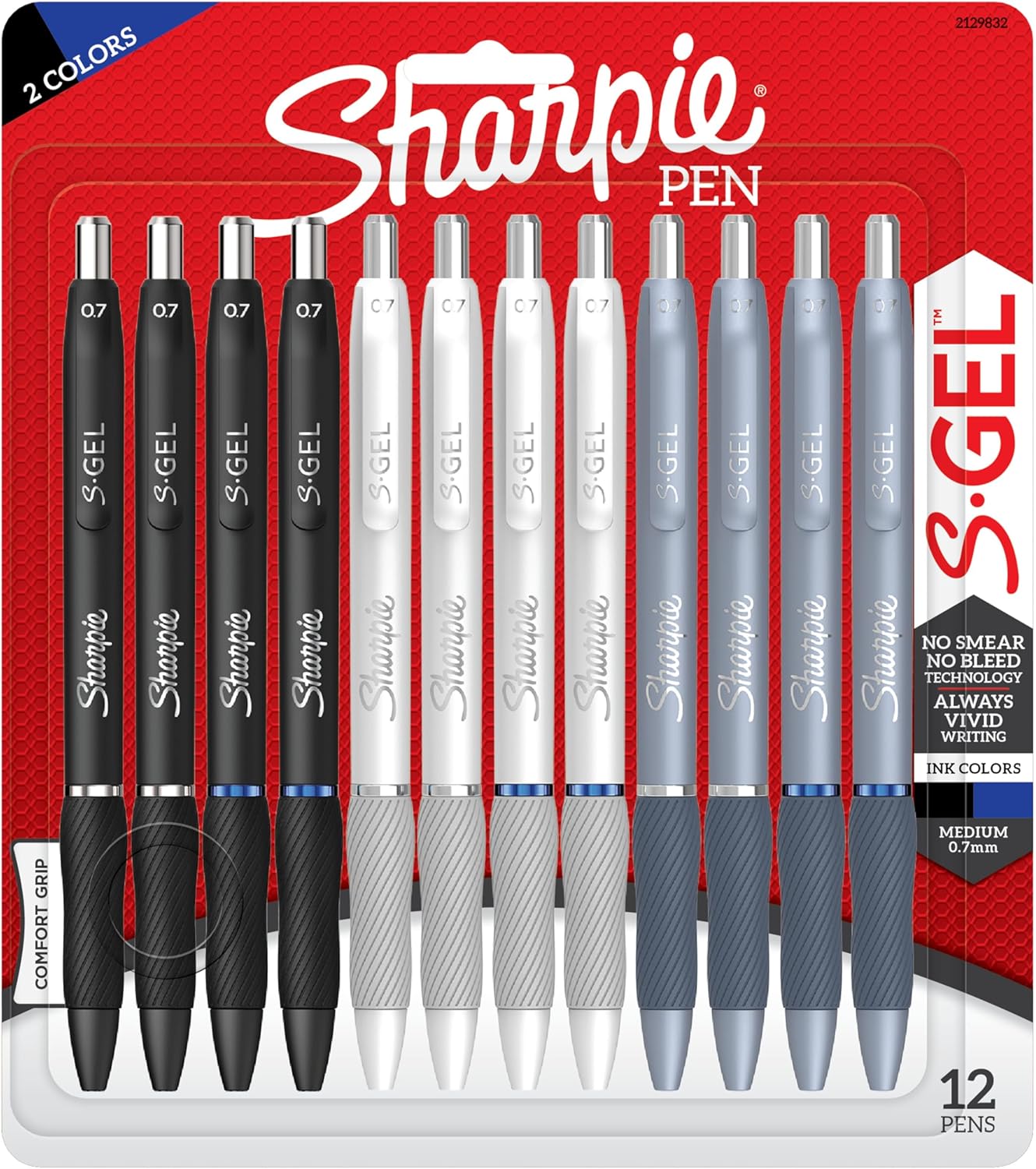 S-Gel, Gel Pens, Medium Point (0.7Mm), Black and Blue Gel Ink Pens, 12 Count