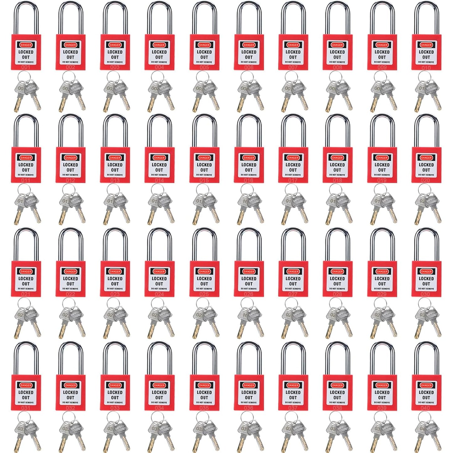 Lockout Tagout Safety Padlocks – Red Plastic Body, Stainless Steel Shackle, Keyed Alike, 2 Keys per Lock, Bulk 30/40 Packs, 2-Day Shipping Included