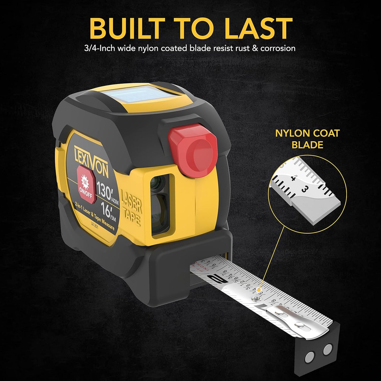 LEXIVON LX-201 2-in-1 Digital Laser Tape Measure - 130ft/40m Laser Distance Meter with 16ft/5m AutoLock Measuring Tape