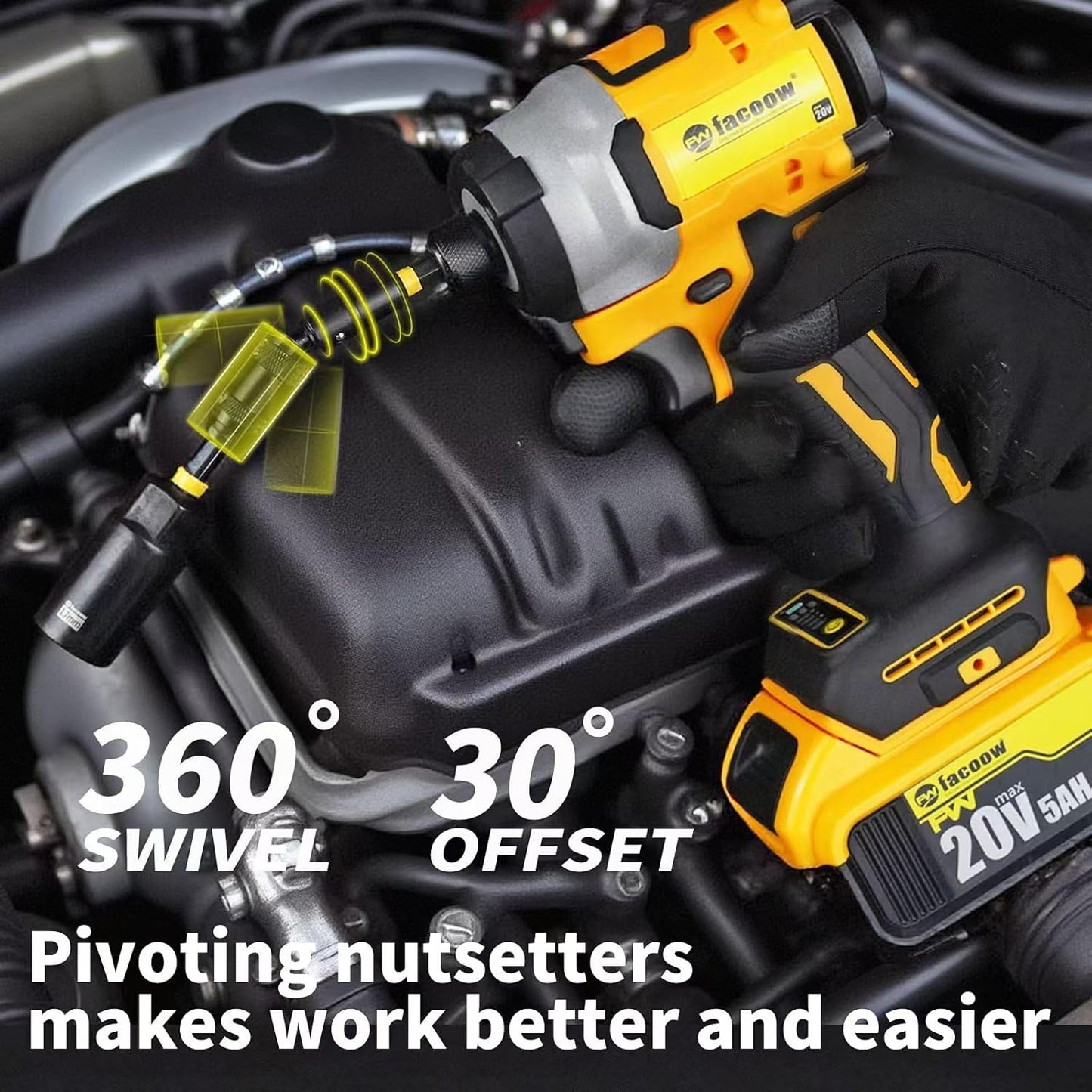 Facoow 55-Piece Magnetic Impact Nut Driver Set - Premium S2 Steel Bits with Deep Drivers, Wing Nut Setters & 1/4" Quick Change Extension