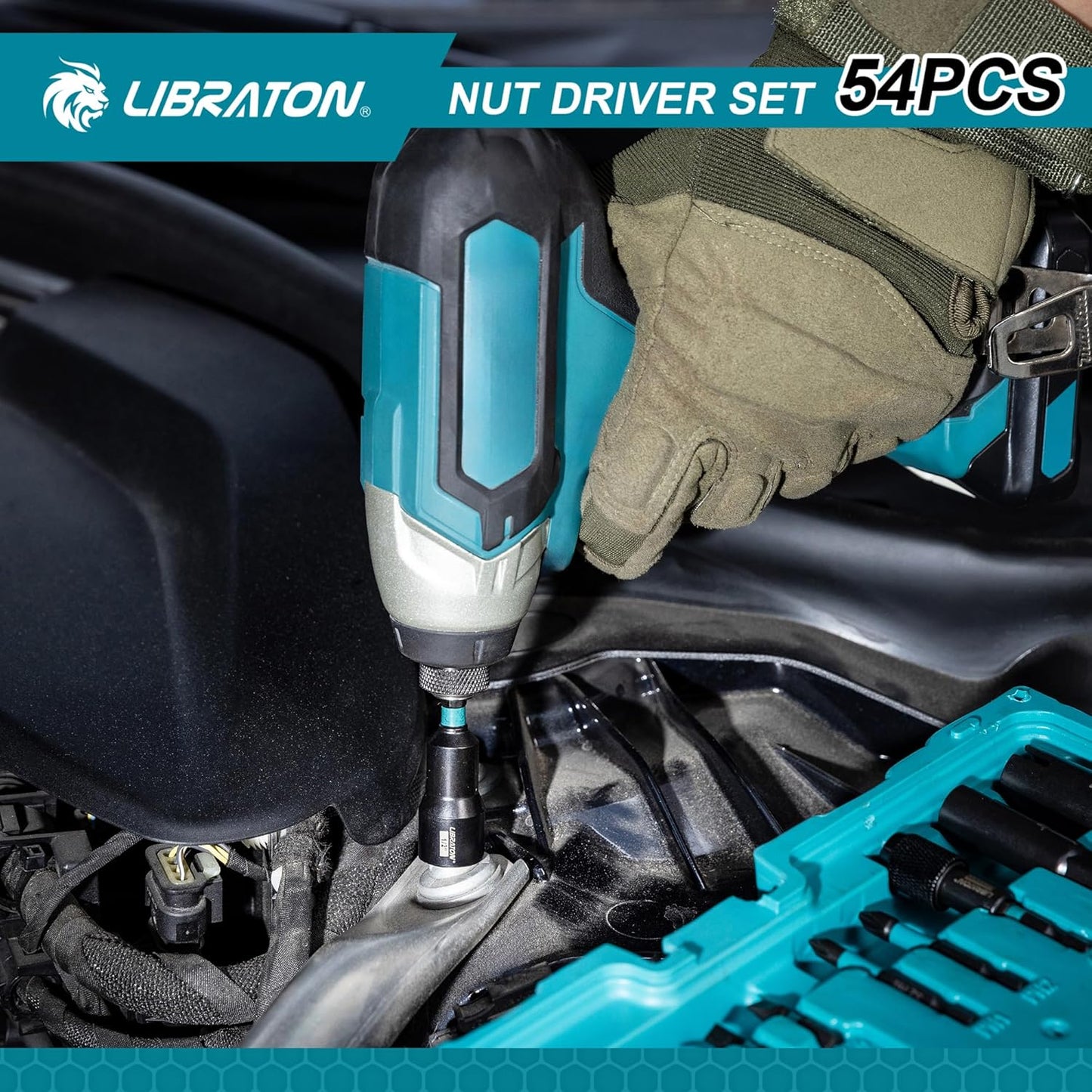 LIBRATON 54-Piece Magnetic Nut Driver Set - Complete 1/4" Impact Drill Bit Kit with Metric & SAE Drivers, Socket Adapters & Storage Box